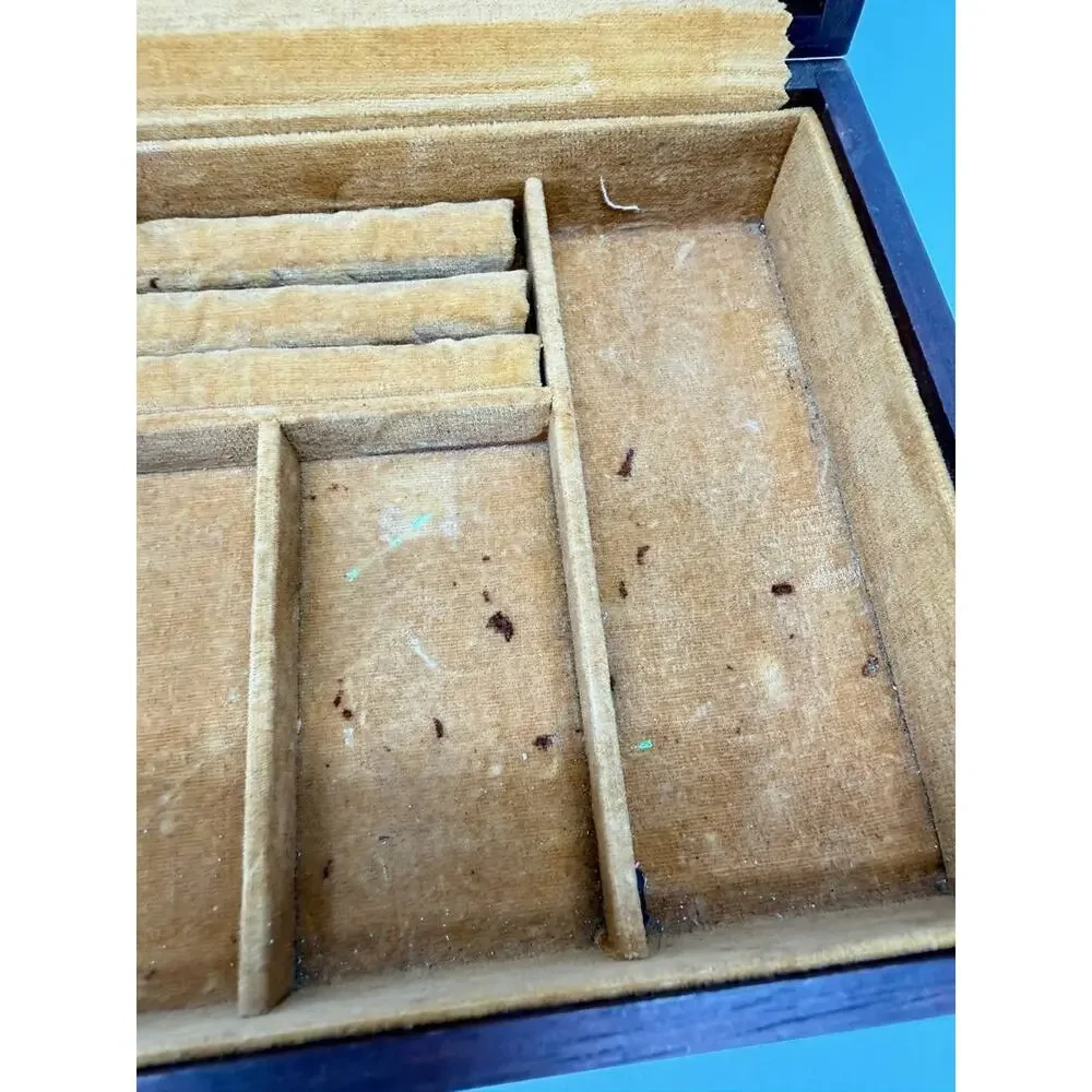 Vintage Japan Wooden Musical Jewelry Box Double Book Celestial Globe Working